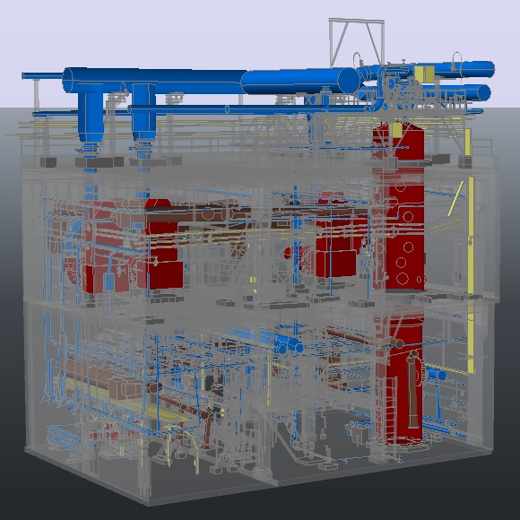3D-модель участка цеха химического производства, построенная по данным лазерного сканирования