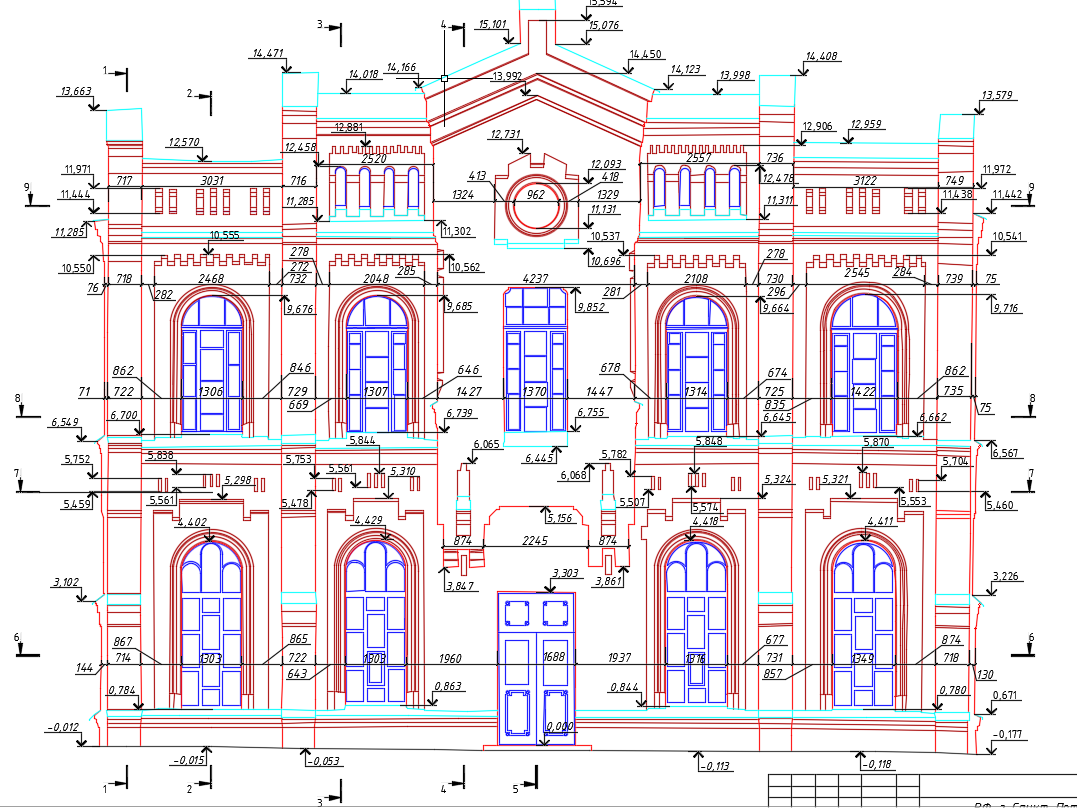 Архитектурный обмер фасада по данным лазерного сканирования