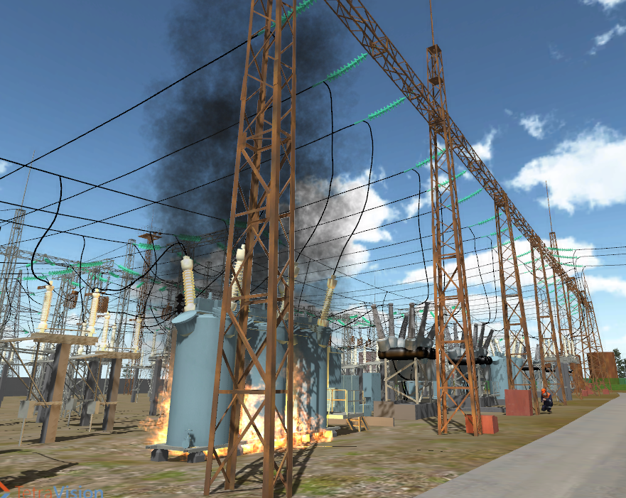 Simulation of fire in the electric substation for training. Interactive 3D-application.