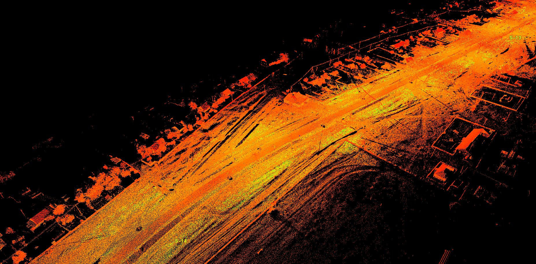 The result of laser scanning of a highway - a point cloud.