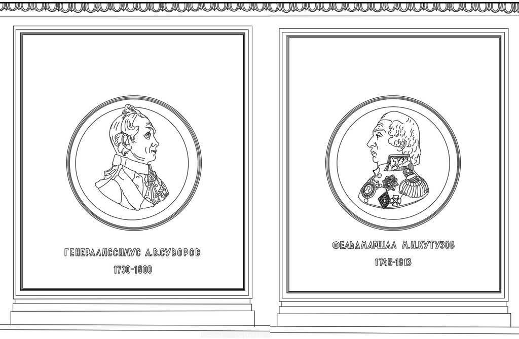 Architecture drawing of bas-reliefs of the Naval Academy building