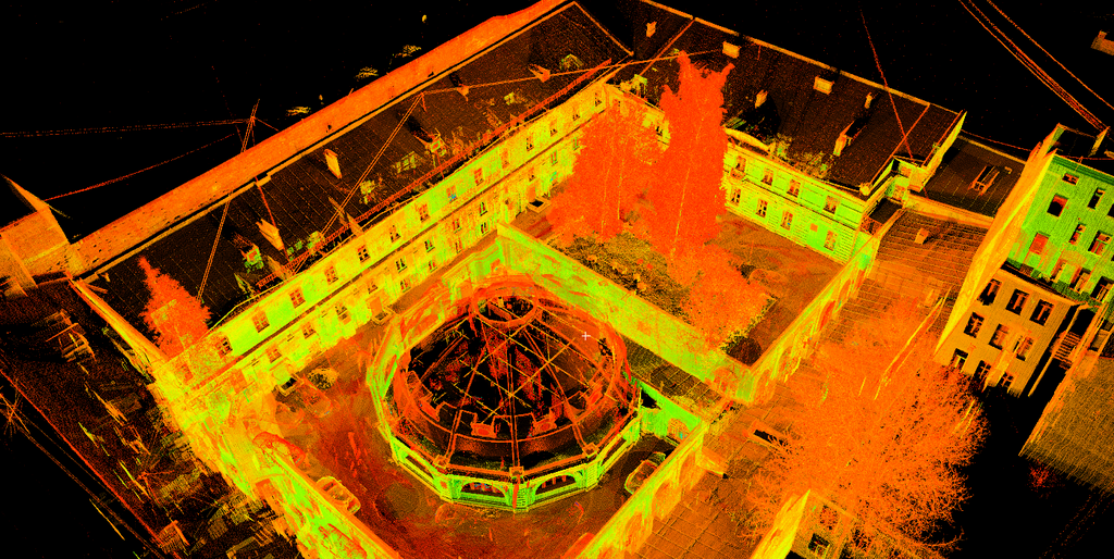 Point cloud of facades and roofing of outbuildings