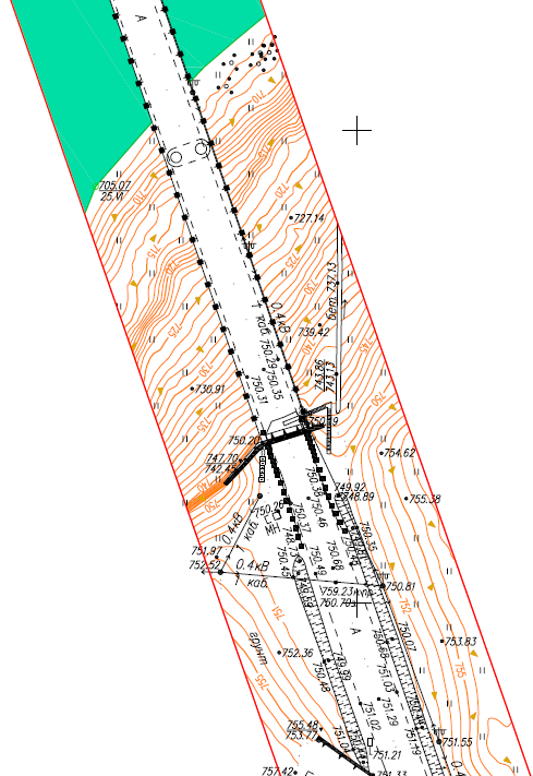 The fragment of topografical plan of a scale 1:500 of the federal highway. Created with use of laser scanning.