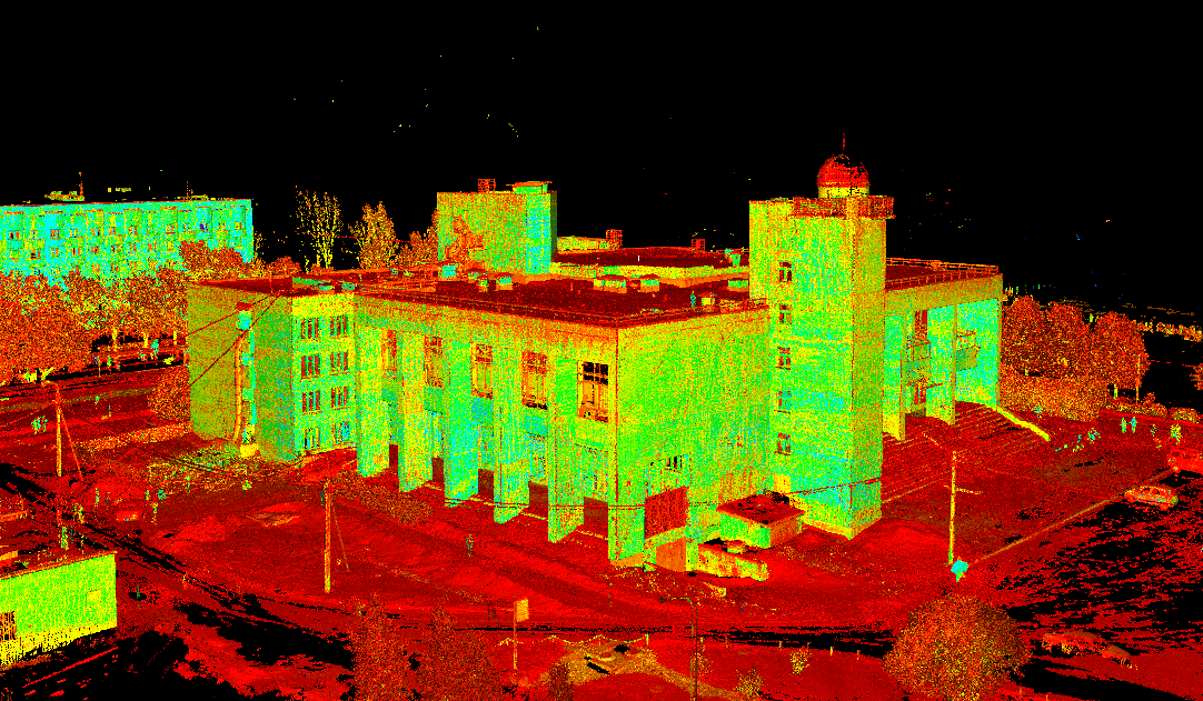 Результат лазерного сканирования фасадов здания - облако точек