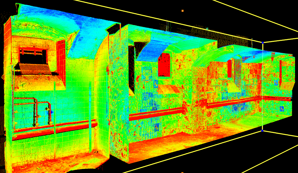 The segment of the point cloud of the basement. It is possible to see the seams of ceramic tiles