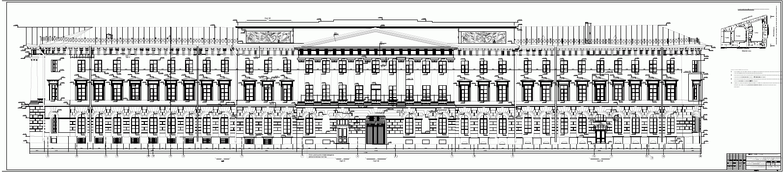 Обмерный чертеж фасада по данным лазерного сканирования