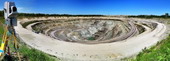 3D laser scanner Leica HDS8800 is working on the copper ore quarry in The Middle Urals, Russia