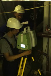 Fig 7 - The installation of laser scanner Leica P20 on a tripod is shown.